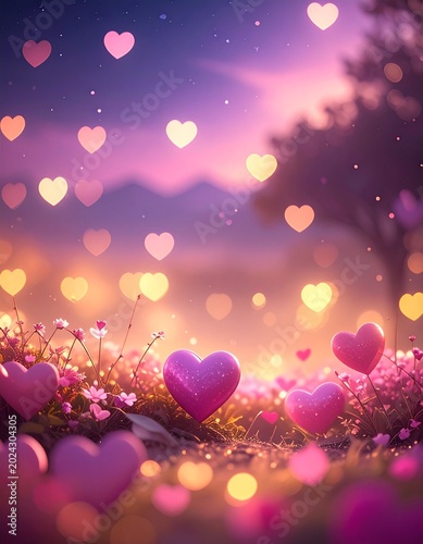 abstract background with hearts and flowers