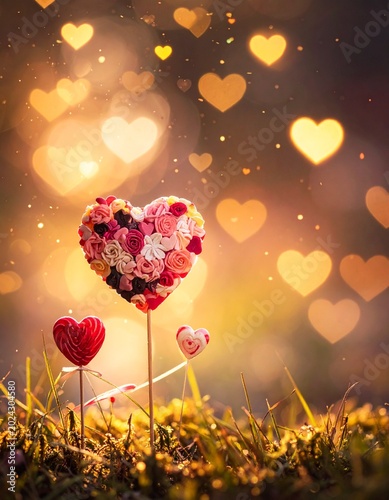 abstract background with hearts and flowers