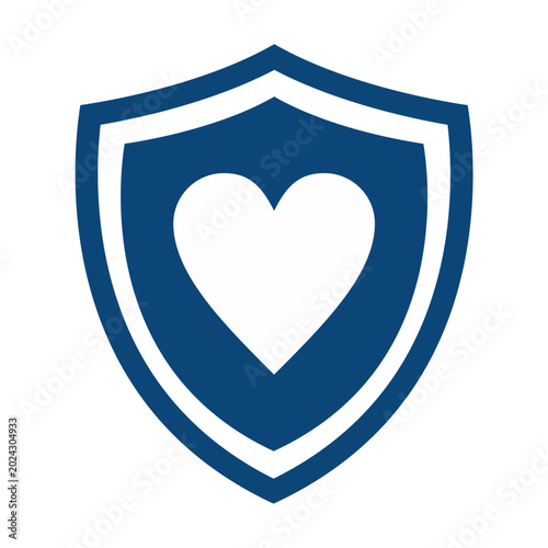 Blue Shield with White Heart Icon - Protective Love Symbol, Security and Care Emblem Vector Illustration for Logo, Badge, Health, Charity and Graphic Design