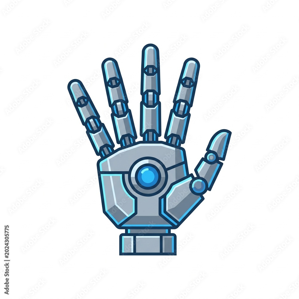 Naklejka premium Robotic hand with blue glowing sensor in futuristic technology concept vector illustration