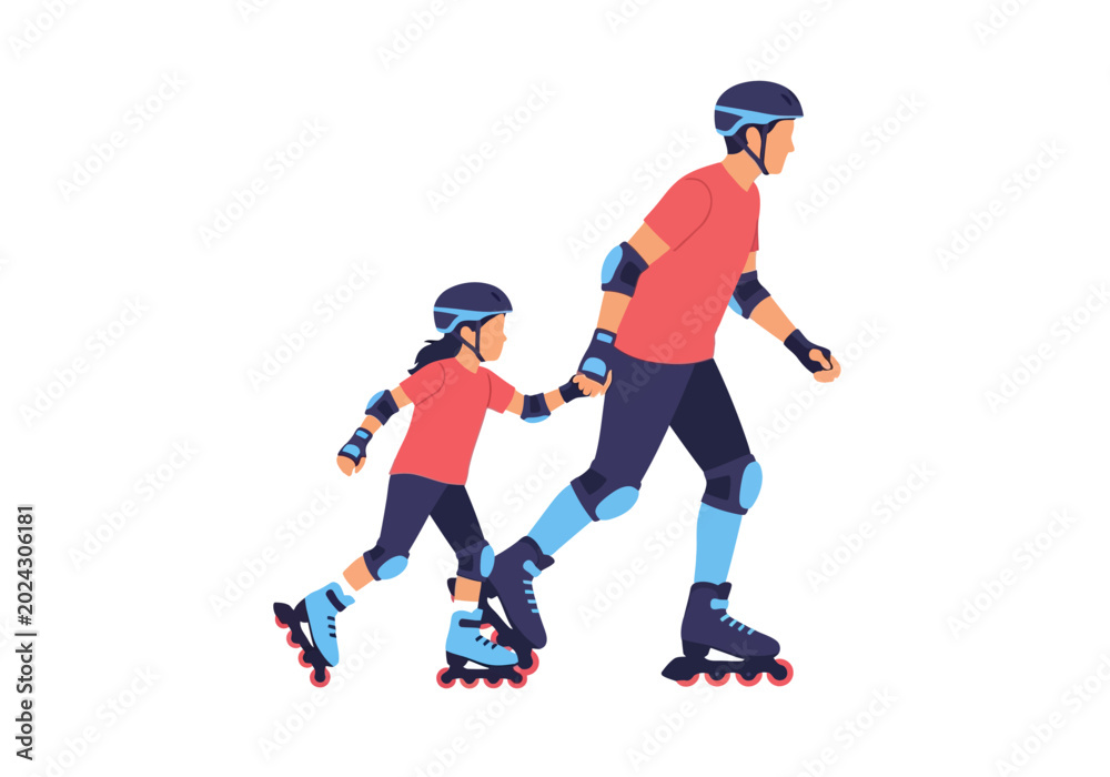 Obraz premium Family Ice Skating Outdoor Scene