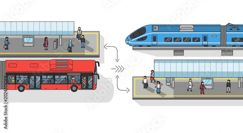 Cuadro en lienzo Public Transport Interchange with Bus and Train Stations.