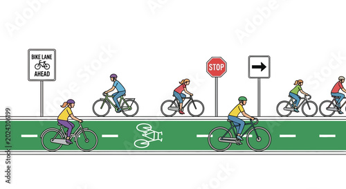 Bilde på lerret Cyclists on a Dedicated Bike Lane with Signage.