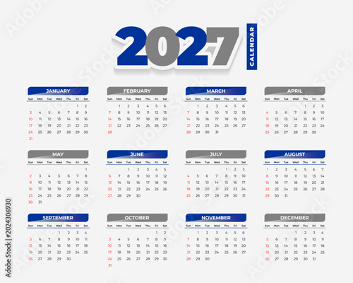 Simple 2027 Monthly Calendar Template
