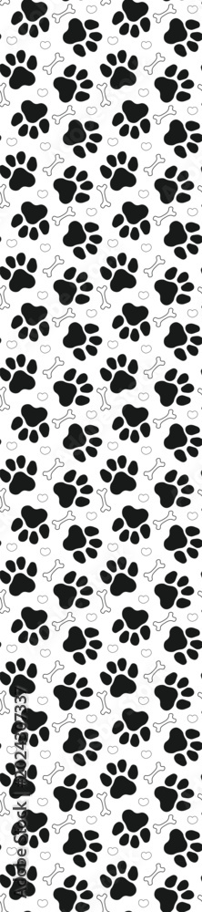 Fototapeta premium Paw print seamless pattern with dog bones and hearts for pet textile design. footprint pattern