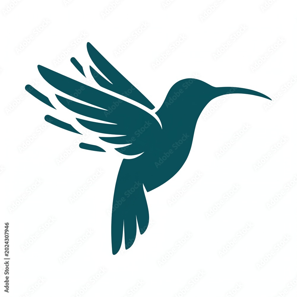 Fototapeta premium Hummingbird in flight silhouette line art vector illustration isolated on white background