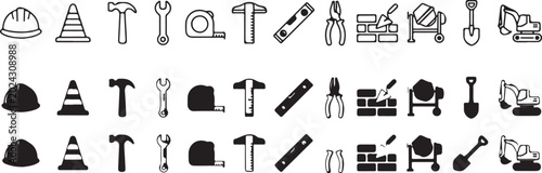 Photos Construction and building materials icons safety helmet tools bricks cement mixe