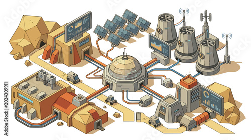 Industrial plant and refinery complex with interconnected facilities.