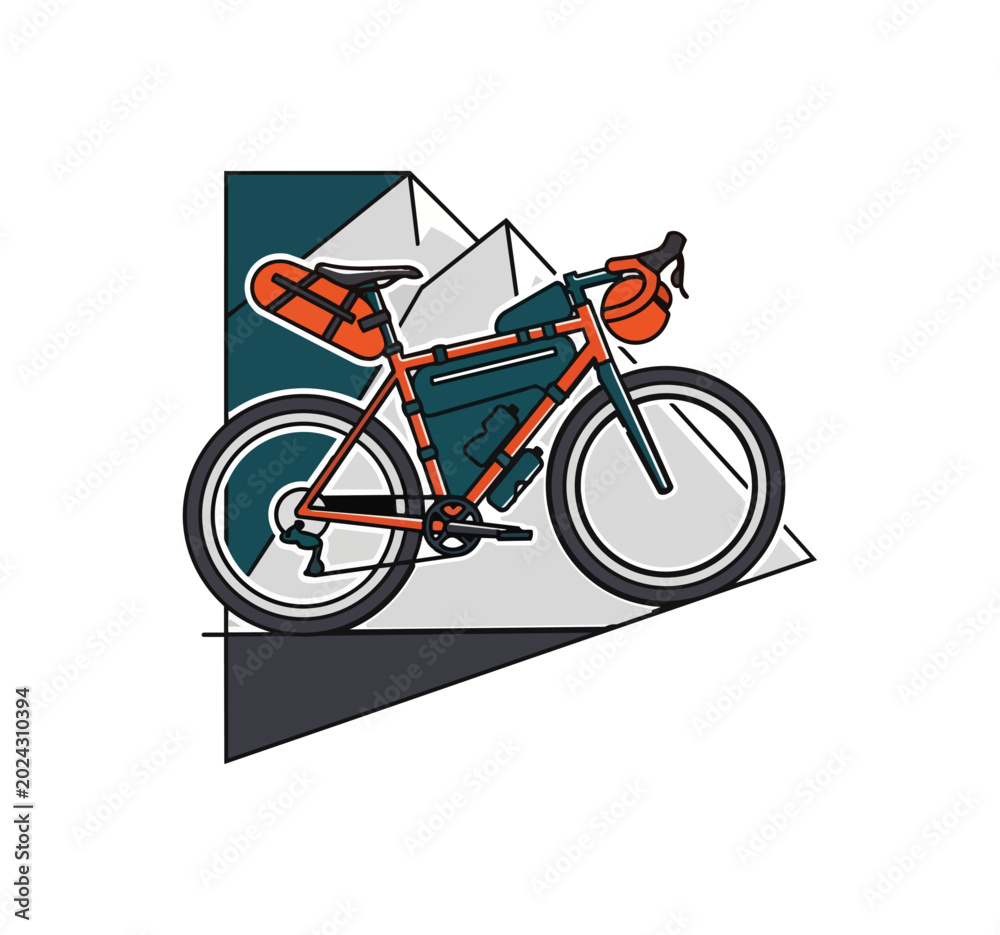 Naklejka premium Bicycle graphic illustration with geometric mountain background