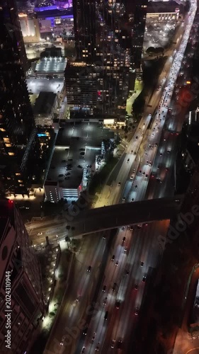 Night City Skyline with Traffic Lights and Urban Downtown View, Los Angeles, Downtown