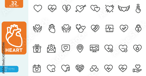 Photos Heart Vector illustration line editable icon set