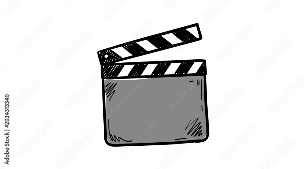 Fototapeta premium Hand-drawn movie clapperboard icon, symbolizing cinematic production and media arts