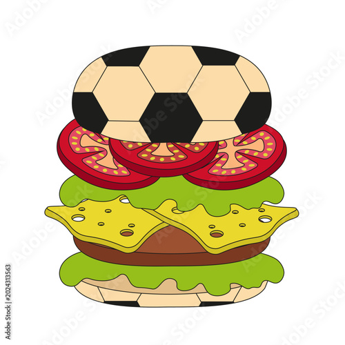 Vector Hamburger from Soccer Ball isolated transparent background. Perfect for Soccer Menu design. Football Fast Food creative concept. EPS 10 Editable stroke