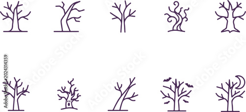 Photos Eerie purple bare trees and spooky branches for halloween.