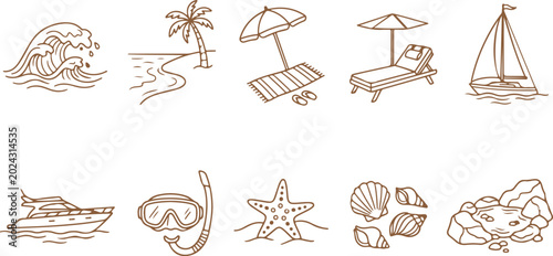 Fotografi Summer beach vacation icons set vacation seaside elements for design