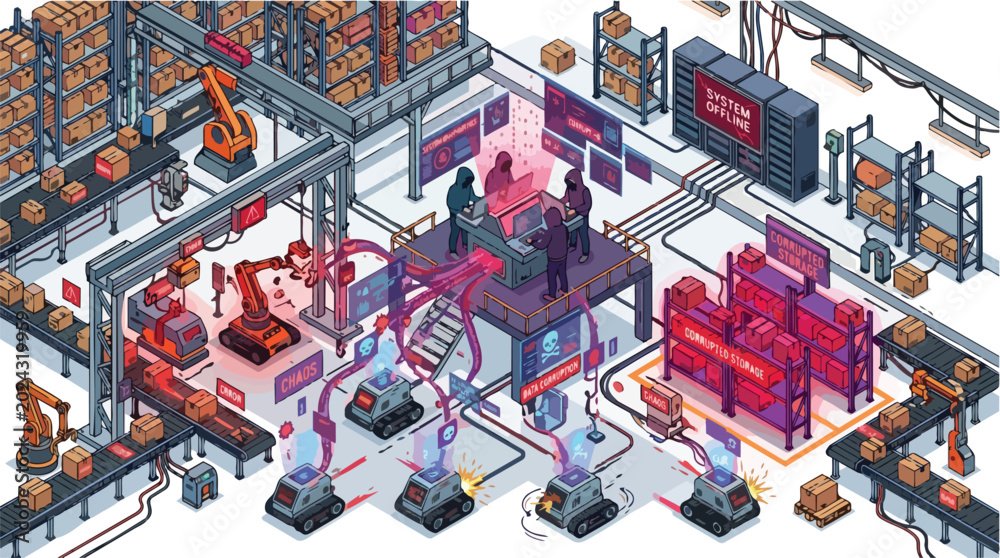Obraz premium isometric factory production line with workers.
