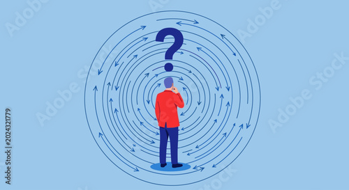 Photos Confused businessman, question mark, uncertainty concept, vector illustration, b