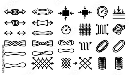 Fotografija Physics and mechanical engineering property icon set showing material stress ten