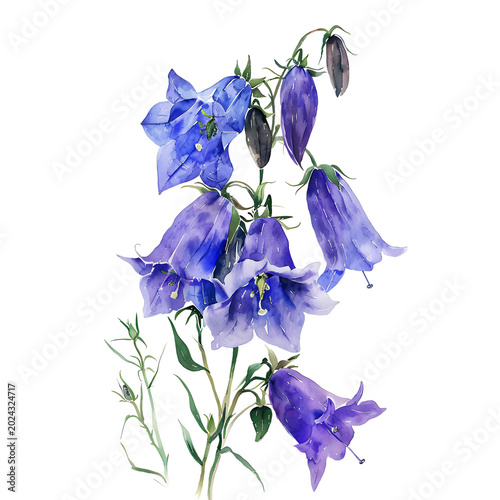 Watercolor Bluebell Flowers on Transparent Background