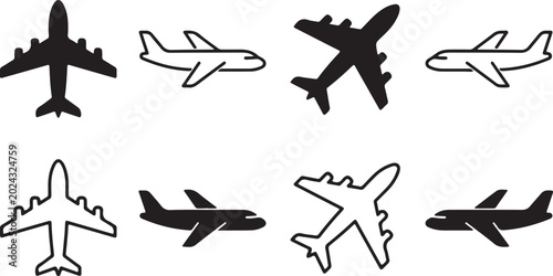 Foto Airplane silhouettes and outlines in black and white