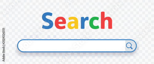 Colorful search bar with word search on transparent background