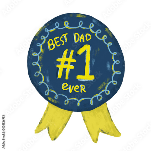 Foto Cute handdrawn watercolor crayon blue yellow doodle best daddy number one ever h