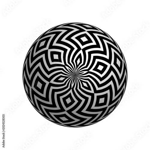 Abstract Radial Geometric 3D Pattern on Sphere. Decorative Ball. Illustration.