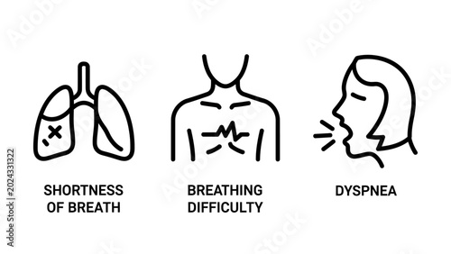 Shortness of breath breathing difficulty dyspnea medical symptom line icons set with icon set respiratory condition difficulty uncomfortable diagnosis hospital healthcare infographic wheezing