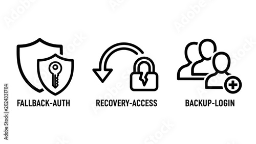 Digital security authentication and account recovery login icons set with access control user access data security personal data secure login user management security authentication recovery
