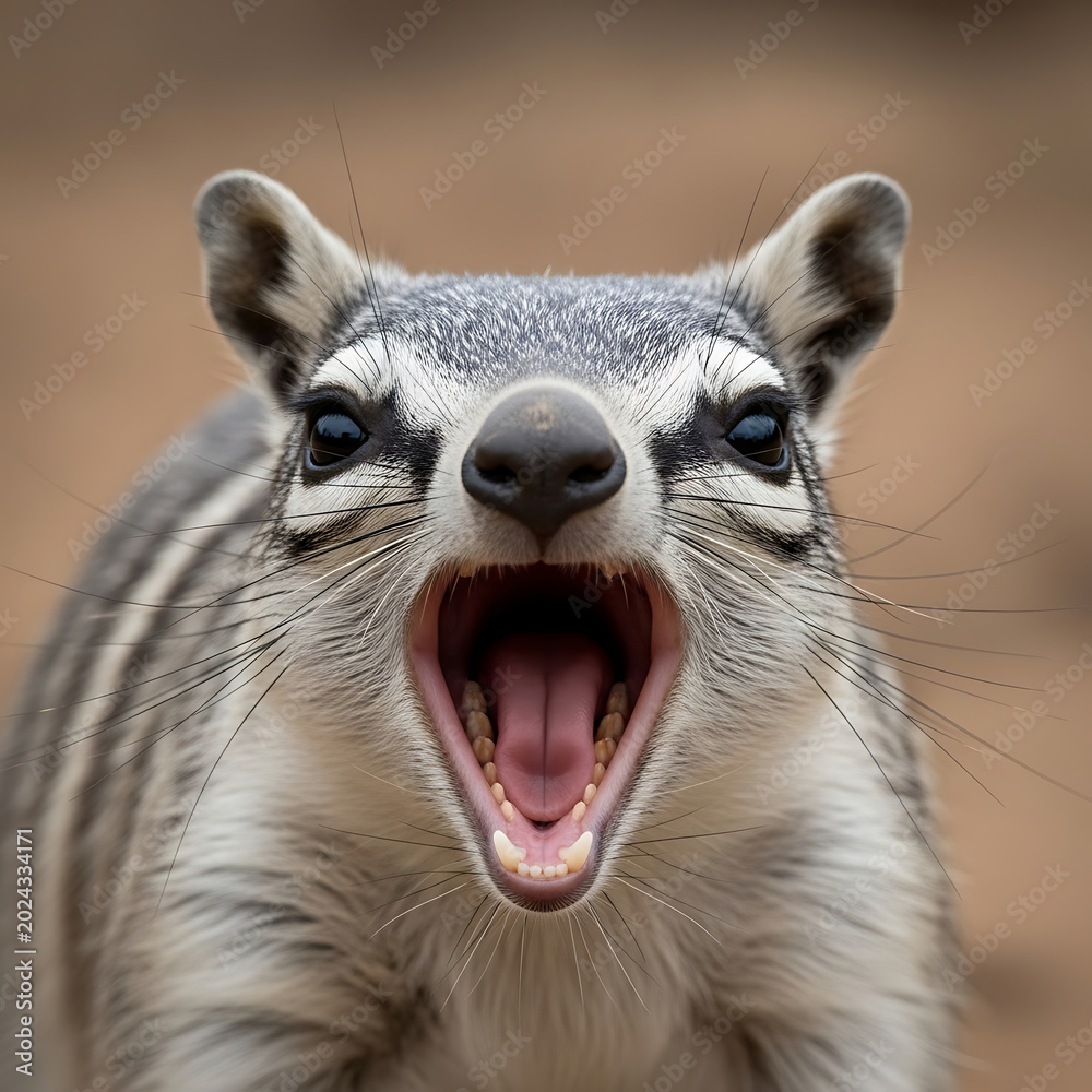 Fototapeta premium Close-up of a Ring-tailed Lemur with its mouth wide open, showing its teeth