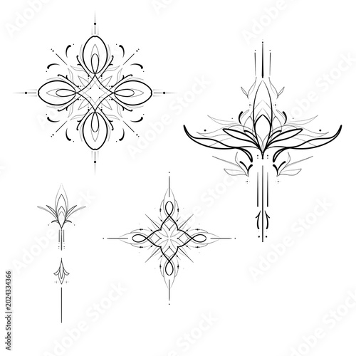Obraz na plátně Ornamental tattoo design set with mandala, lotus flower