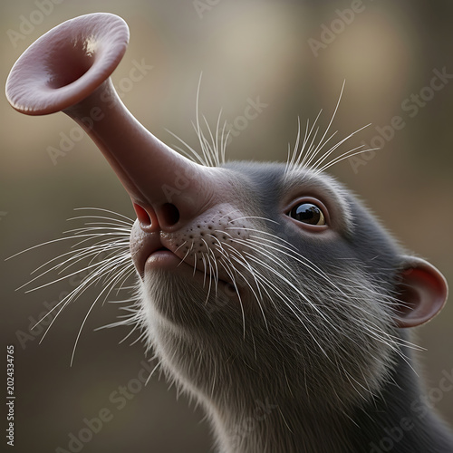 Whimsical Fantasy Creature with an Extraordinary Trumpet-Shaped Snout and Curious Whiskers