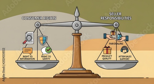 Balanced Scale Illustration Comparing Consumer Rights and Seller Responsibilities in Fair Trading