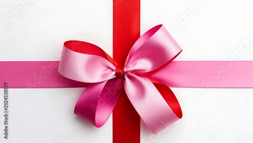 Elegant Gift Box with Red and Pink Ribbon Bow on White Background