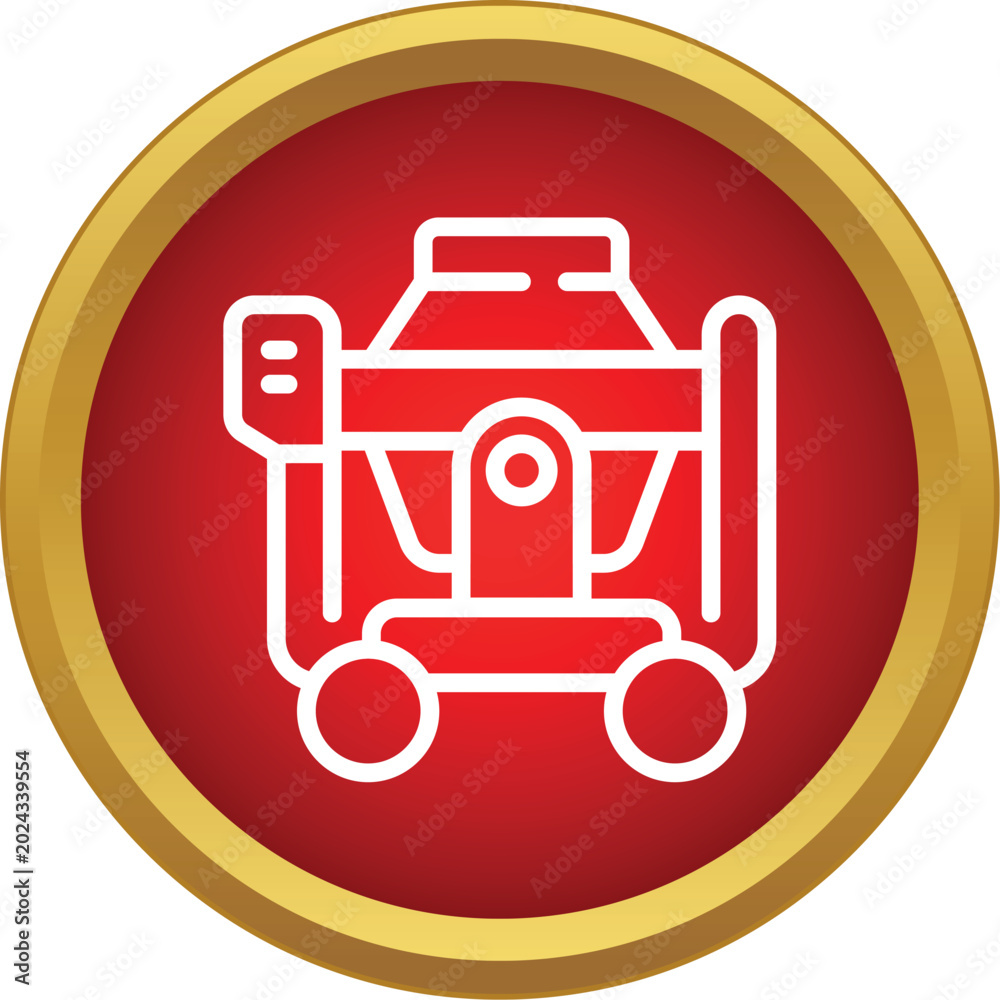 Naklejka premium Concrete mixer machine line icon in a red circle with golden border
