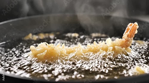 Japanese Tempura Shrimp Frying In Hot Oil Slow Motion