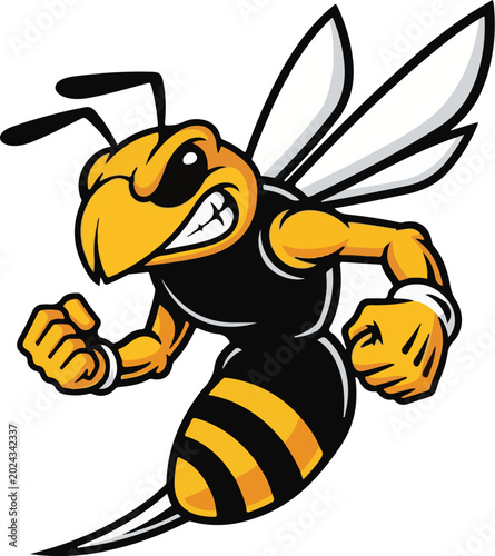 Aggressive hornet mascot vector illustration isolated on white