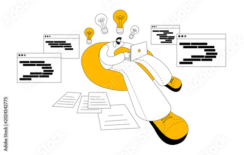Creative Programmer Working on Innovative Software Solutions. Vector illustration
