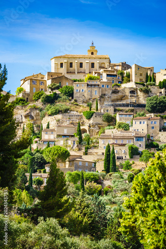 Hilltop village Gordes in the Vaucluse department in the Provence-Alpes-Cote d'Azur in France