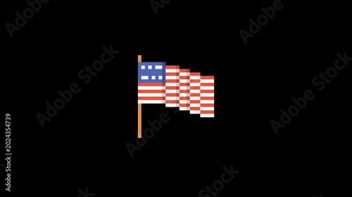 ドット絵の風に揺れるアメリカ国旗,透過背景