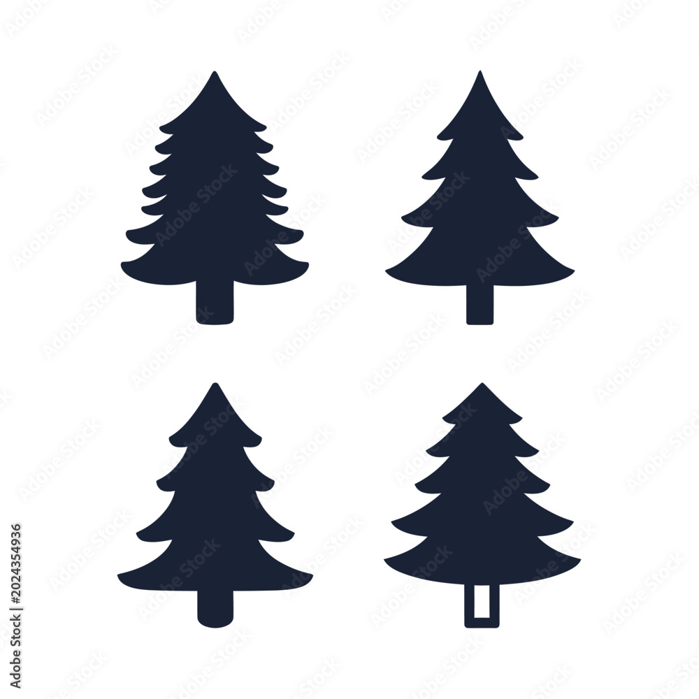 Obraz premium Four Dark Blue Christmas Tree Silhouettes