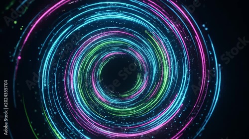 Multicolored neon light circle animation.