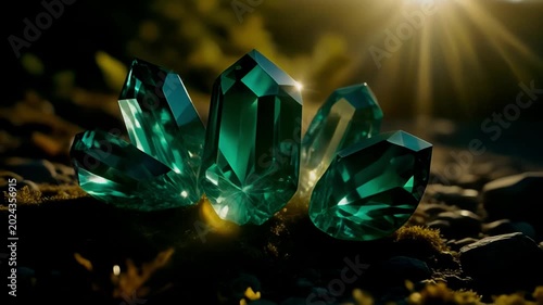 Cinematic Luxury B-Roll of Glistening Green Monolith and Radiant Gilded Glow 4K