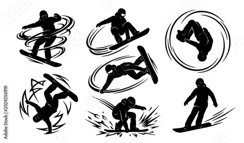 Photos Snowboard freestyle trick silhouette vector set winter sports action