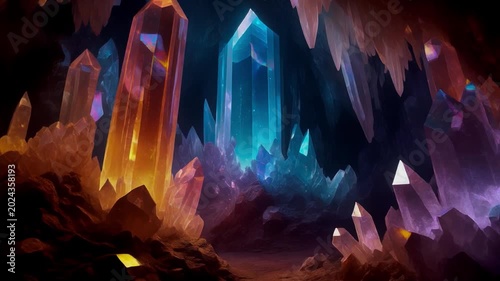 4K Photorealistic Master Shot of Infinite Symmetrical Crystalline Cave Colonnade