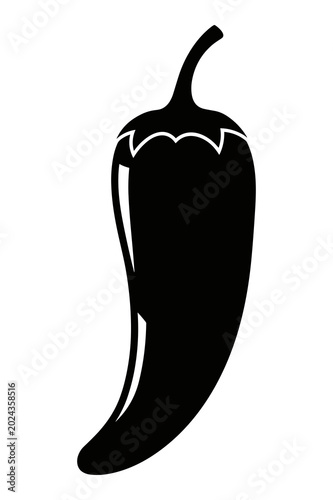 Hot chili pepper silhouette vector icon for spicy food themes.