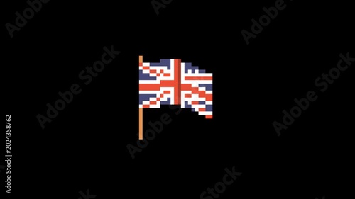 ドット絵の風に揺れるイギリス国旗,透過背景
