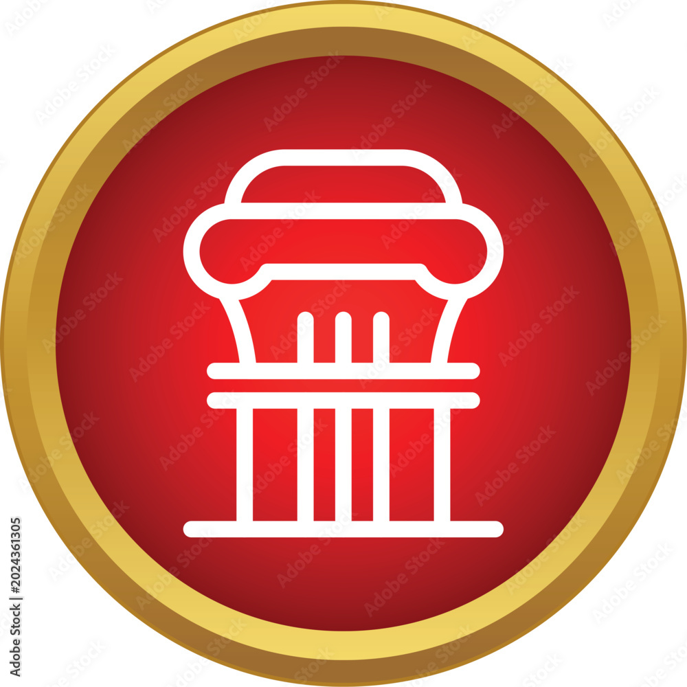 Fototapeta premium White outline of an ionic column on a red circle with a golden border
