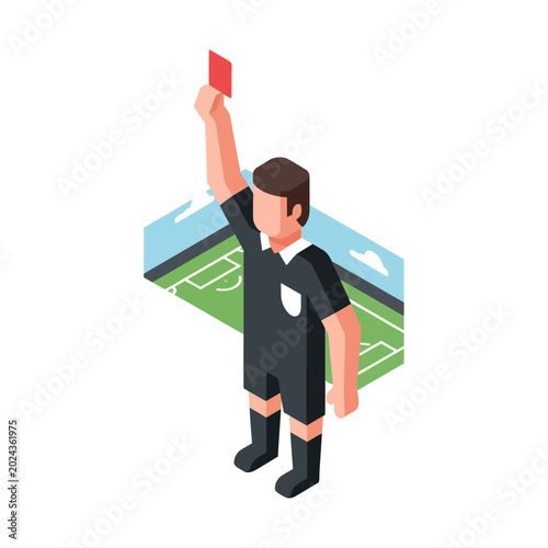 Foto Soccer Referee Holding Red Card High.