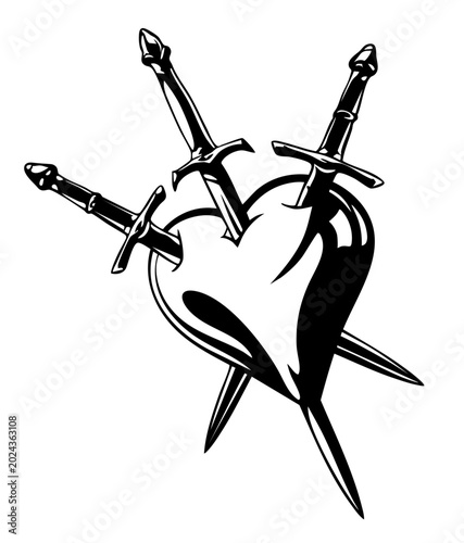 Foto Heart pierced by three swords inspired by tarot card symbolism and sacred sorrow